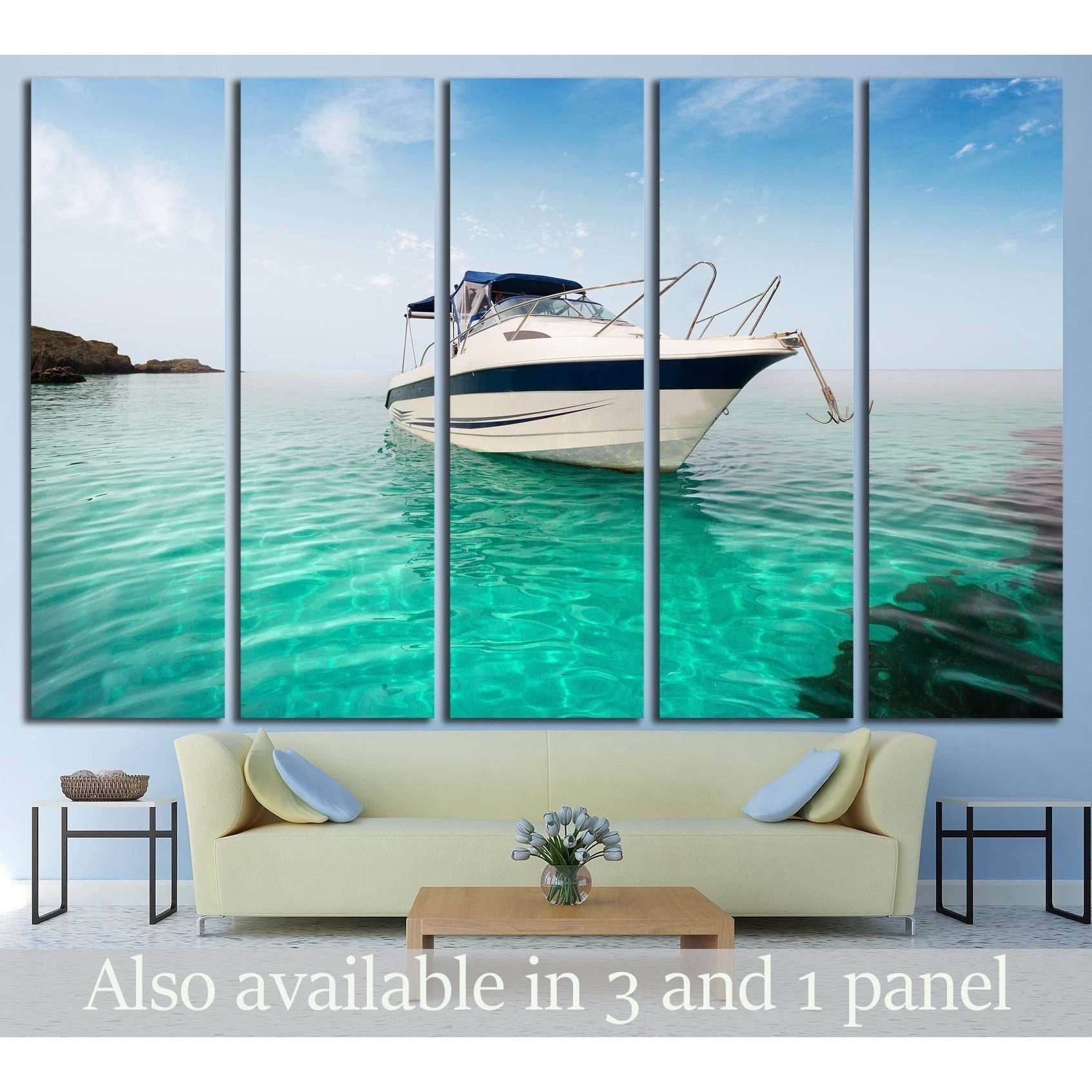 Motor boat on the beach №1411 Ready to Hang Canvas Print - Zellart Canvas Prints ALL_Products, s-1411