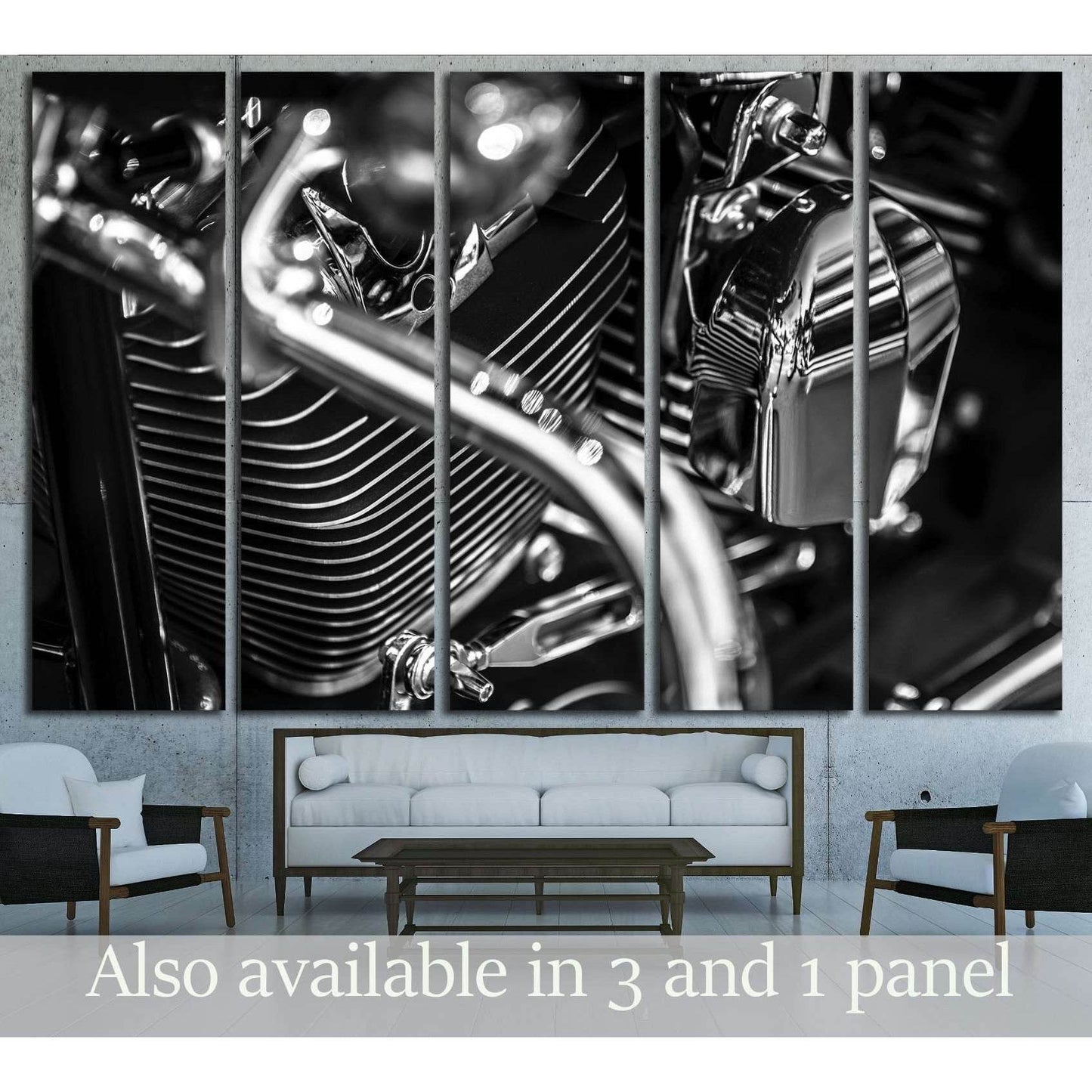Motorbike engine close up shot in black and white №3278 Ready to Hang Canvas Print - Zellart Canvas Prints ALL_Products, s-3278