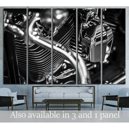 Motorbike engine close up shot in black and white №3278 Ready to Hang Canvas Print - Zellart Canvas Prints ALL_Products, s-3278