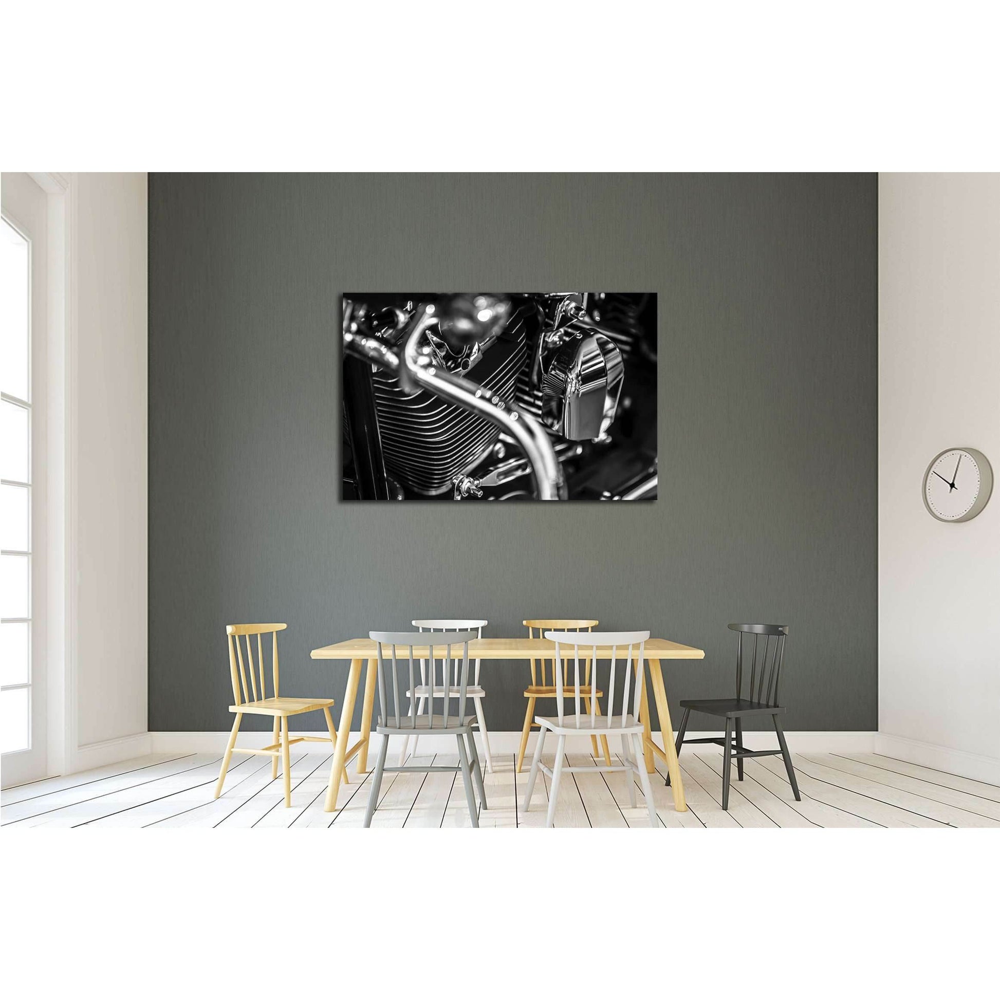 Motorbike engine close up shot in black and white №3278 Ready to Hang Canvas Print - Zellart Canvas Prints ALL_Products, s-3278