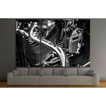 Motorbike engine close up shot in black and white №3278 Ready to Hang Canvas Print - Zellart Canvas Prints ALL_Products, s-3278