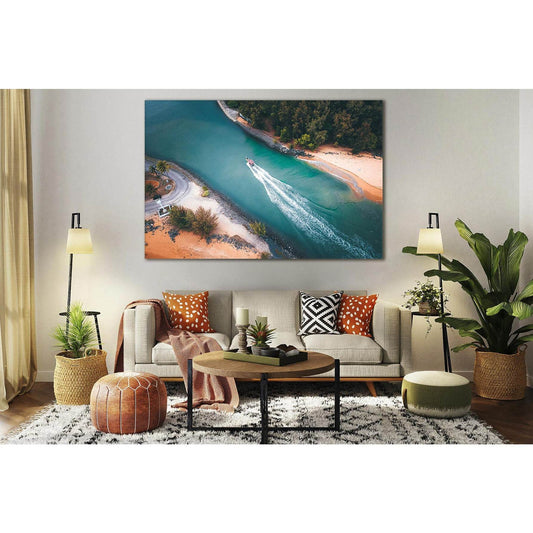 Motorboat Floating Near Seashore №SL164 Ready to Hang Canvas Print - Zellart Canvas Prints 0new, ALL_Products, Beach Ocean & Waves