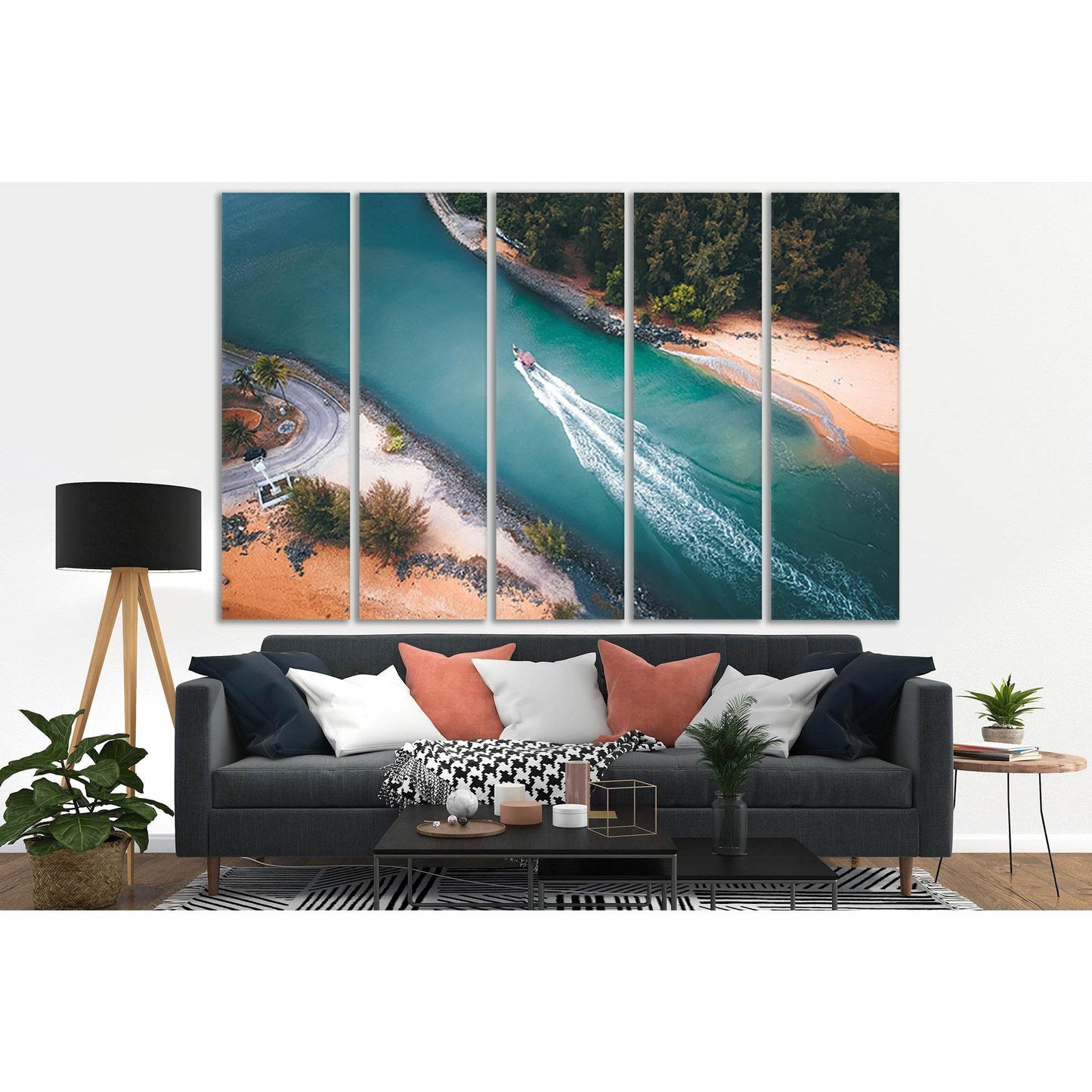 Motorboat Floating Near Seashore №SL164 Ready to Hang Canvas Print - Zellart Canvas Prints 0new, ALL_Products, Beach Ocean & Waves