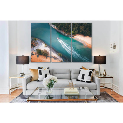 Motorboat Floating Near Seashore №SL164 Ready to Hang Canvas Print - Zellart Canvas Prints 0new, ALL_Products, Beach Ocean & Waves