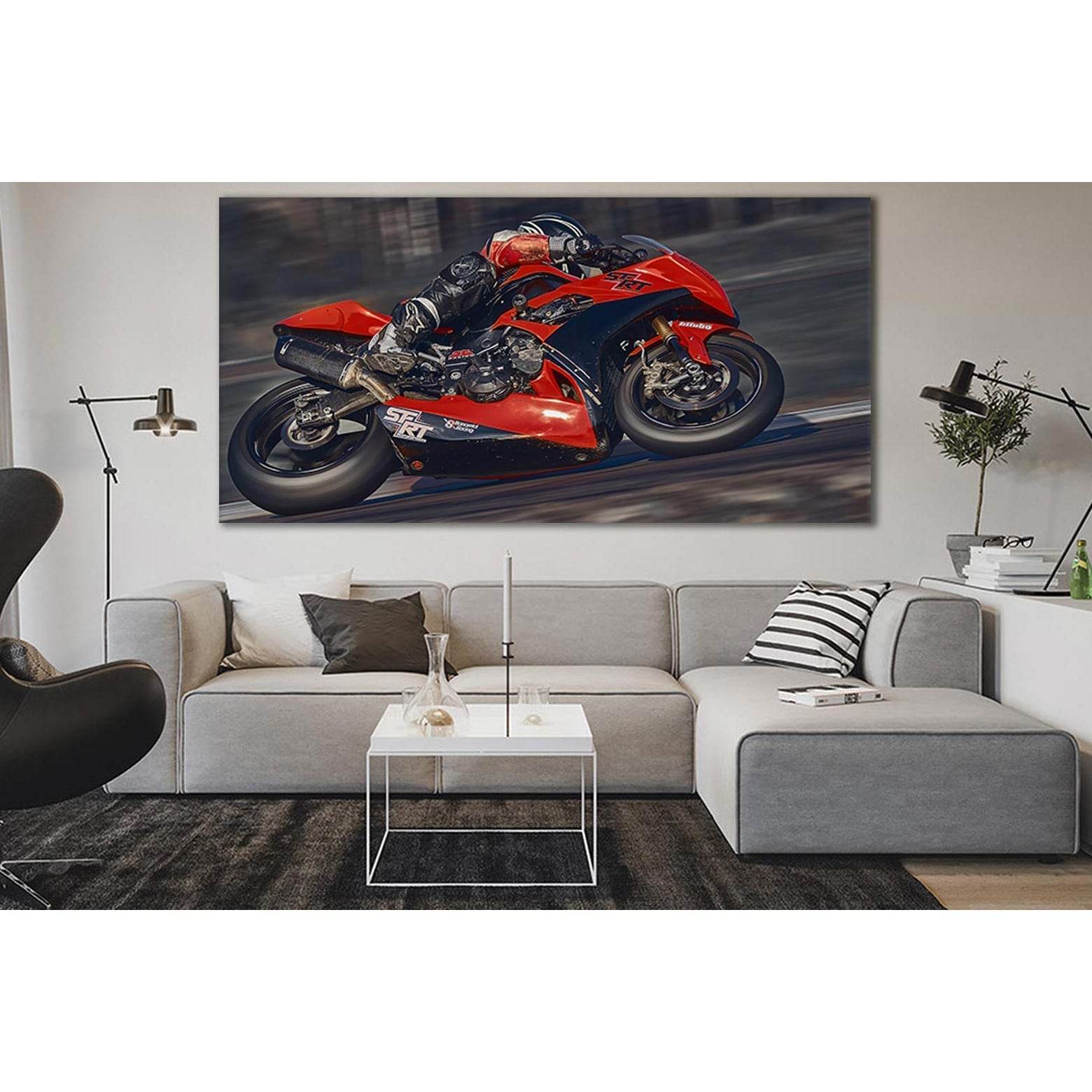 Motorcycle Moving Very Fast №SL765 Ready to Hang Canvas Print - Zellart Canvas Prints 0new, ALL_Products, Engine, Engines Wall Art