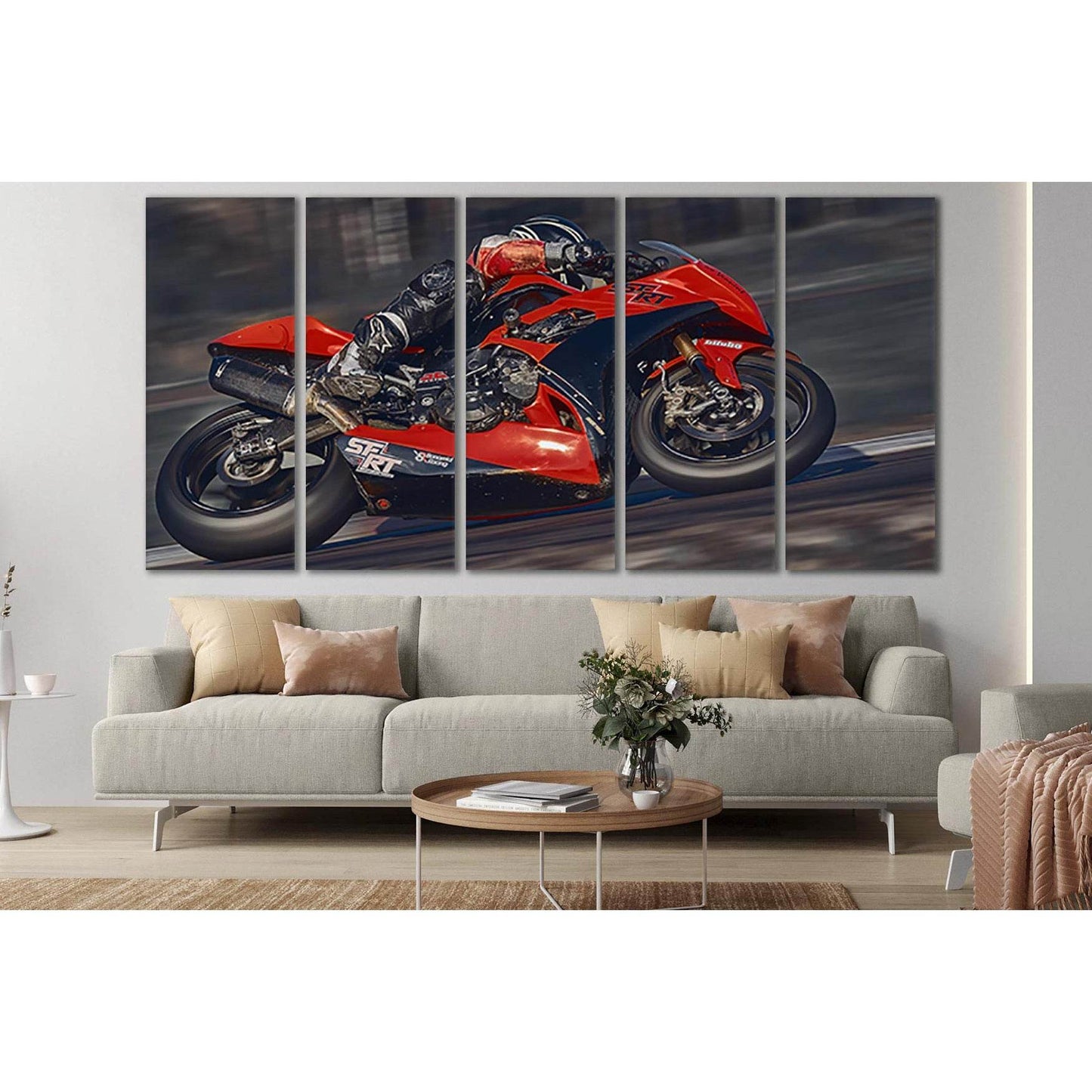 Motorcycle Moving Very Fast №SL765 Ready to Hang Canvas Print - Zellart Canvas Prints 0new, ALL_Products, Engine, Engines Wall Art