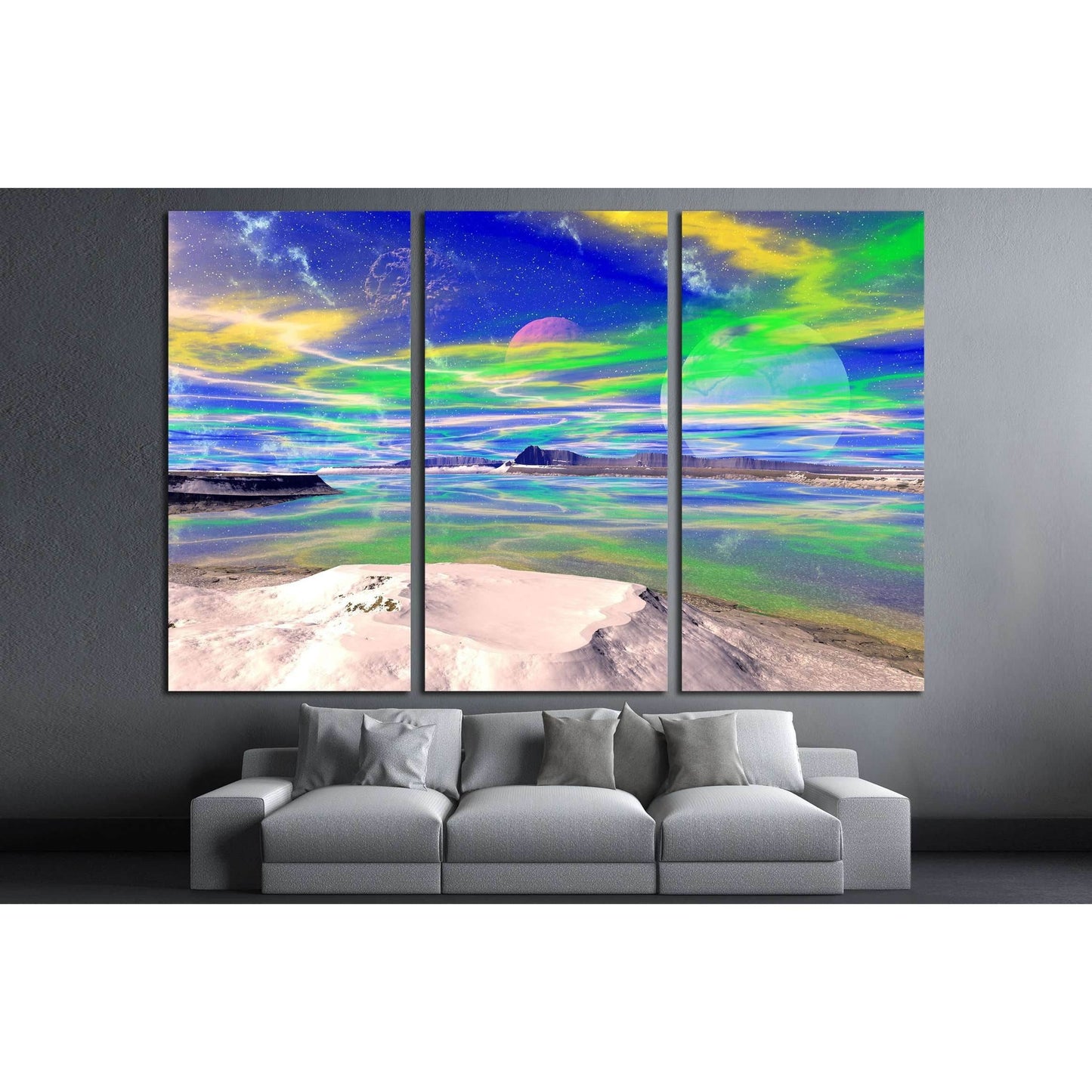 Mountain and lake. Landscape of stranger planet. 3D rendering №3069 Ready to Hang Canvas PrintCanvas art arrives ready to hang, with hanging accessories included and no additional framing required. Every canvas print is hand-crafted, made on-demand at our