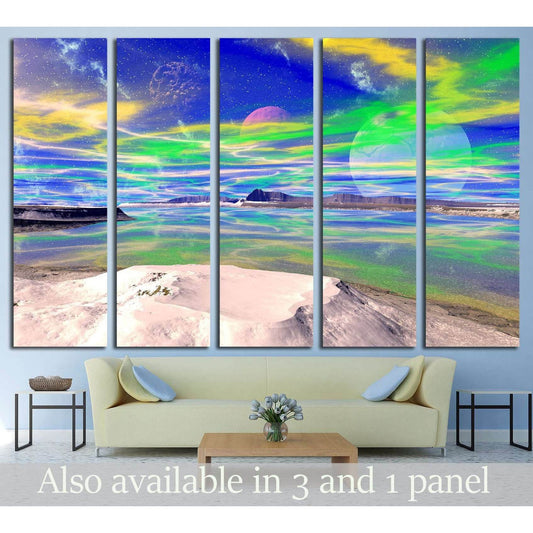 Mountain and lake. Landscape of stranger planet. 3D rendering №3069 Ready to Hang Canvas Print - Zellart Canvas Prints ALL_Products, s-3069