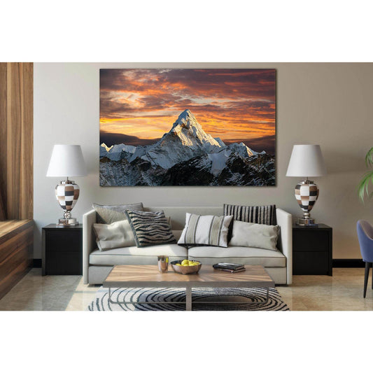 Mountain Everest Nepal Sunset №SL219 Ready to Hang Canvas Print - Zellart Canvas Prints 0new, ALL_Products, SUNRISE & SUNSET WALL ART