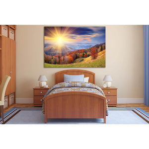 Mountain Forest At Sunset №SL248 Ready to Hang Canvas Print - Zellart Canvas Prints 0new, ALL_Products, SUNRISE & SUNSET WALL ART