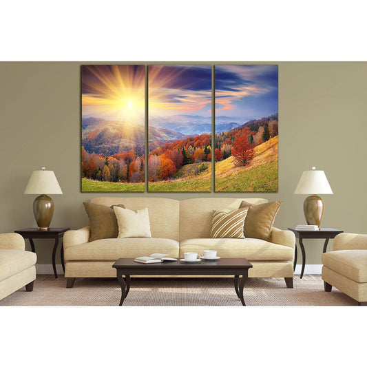 Mountain Forest At Sunset №SL248 Ready to Hang Canvas Print - Zellart Canvas Prints 0new, ALL_Products, SUNRISE & SUNSET WALL ART
