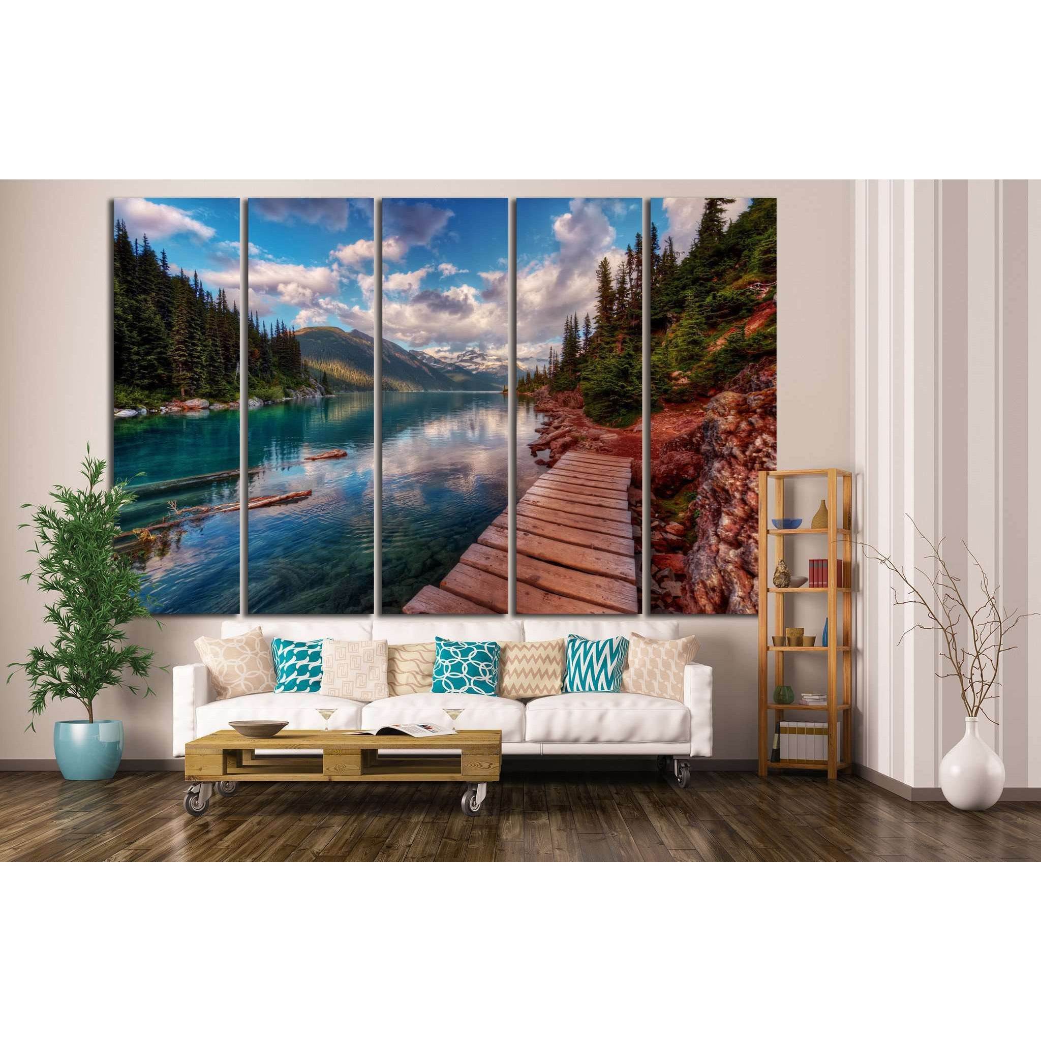 Mountain lake and evergreen trees №649 Ready to Hang Canvas Print