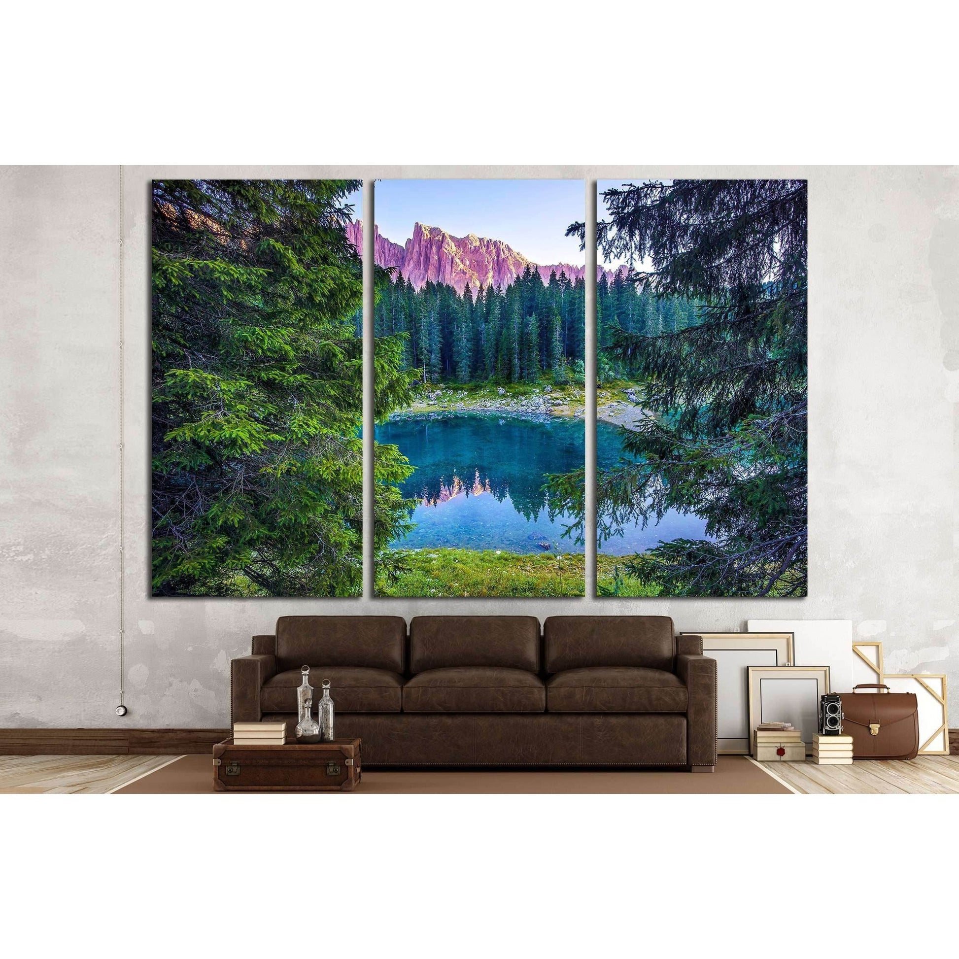 Mountain lake forest reflection landscape №2911 Ready to Hang Canvas Print - Zellart Canvas Prints ALL_Products, s-2911