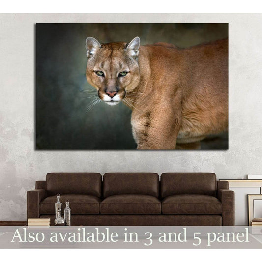Mountain lion , cougar, puma portrait in motion on dark background №1832 Ready to Hang Canvas Print - Zellart Canvas Prints ALL_Products, Lion, s-1832