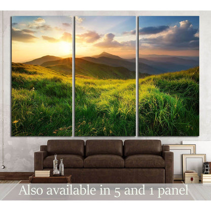 Mountain valley during sunrise. Natural summer landscape №3156 Ready to Hang Canvas Print - Zellart Canvas Prints ALL_Products, s-3156