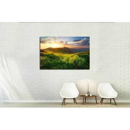 Mountain valley during sunrise. Natural summer landscape №3156 Ready to Hang Canvas Print - Zellart Canvas Prints ALL_Products, s-3156