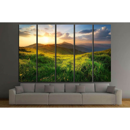 Mountain valley during sunrise. Natural summer landscape №3156 Ready to Hang Canvas Print - Zellart Canvas Prints ALL_Products, s-3156