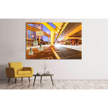 moving car with blur light through city at night №2169 Ready to Hang Canvas Print - Zellart Canvas Prints ALL_Products, s-2169