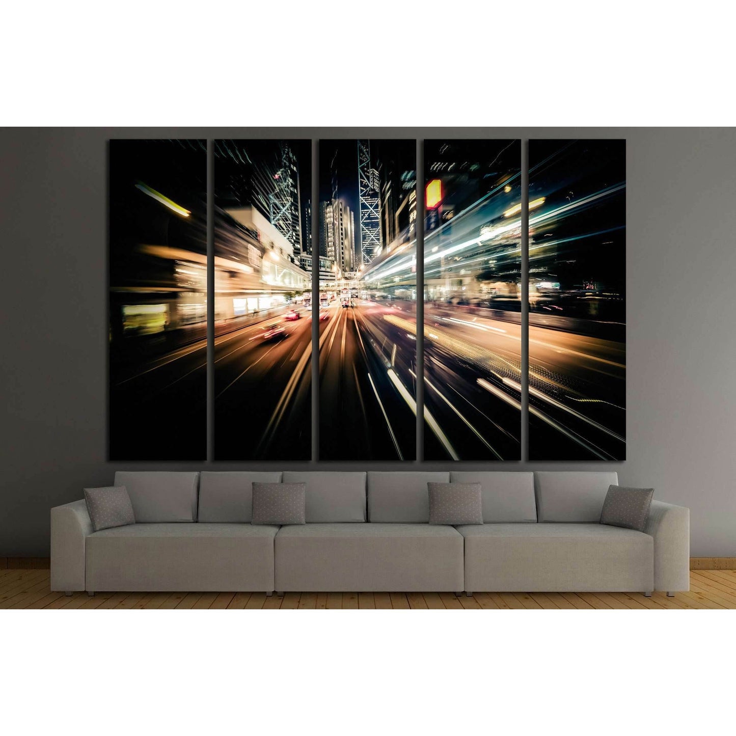 Moving through modern city street with illuminated skyscrapers. Hong Kong №2184 Ready to Hang Canvas PrintCanvas art arrives ready to hang, with hanging accessories included and no additional framing required. Every canvas print is hand-crafted, made on-d
