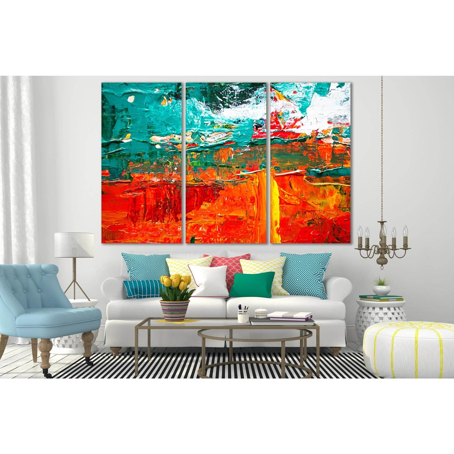 Multicolored Abstract Painting №SL556 Ready to Hang Canvas Print - Zellart Canvas Prints 0new, ALL_Products, Oil Painting Wall Art