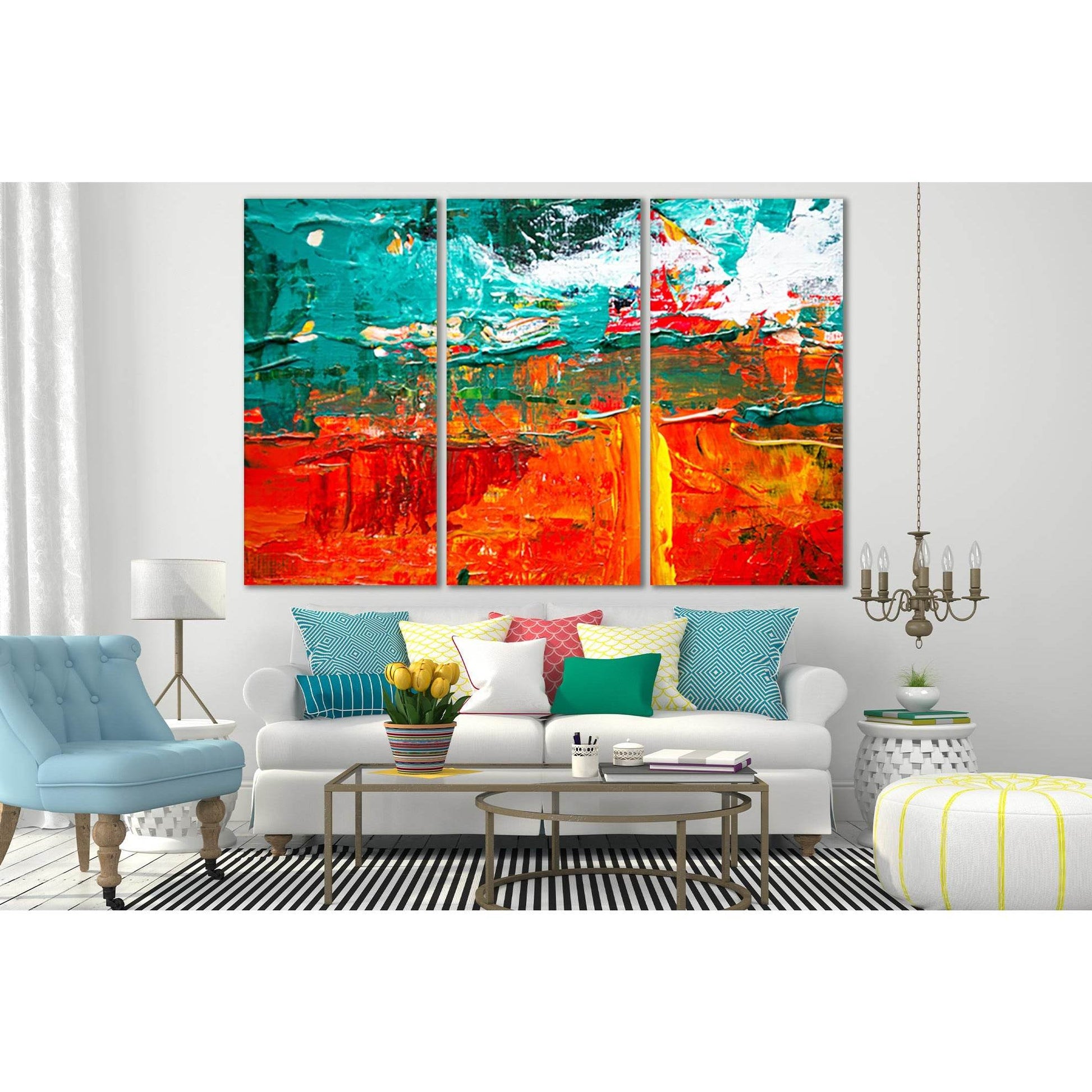 Multicolored Abstract Painting №SL556 Ready to Hang Canvas Print - Zellart Canvas Prints 0new, ALL_Products, Oil Painting Wall Art