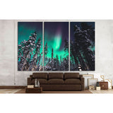 multicolored green vibrant Aurora Borealis, Aurora Polaris, Norway, Scandinavia №1997 Ready to Hang Canvas Print