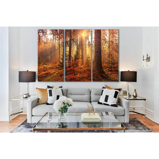 Mystery Autumn Forest And Sun Light №SL518 Ready to Hang Canvas Print - Zellart Canvas Prints 0new, ALL_Products, Trees Wall Art
