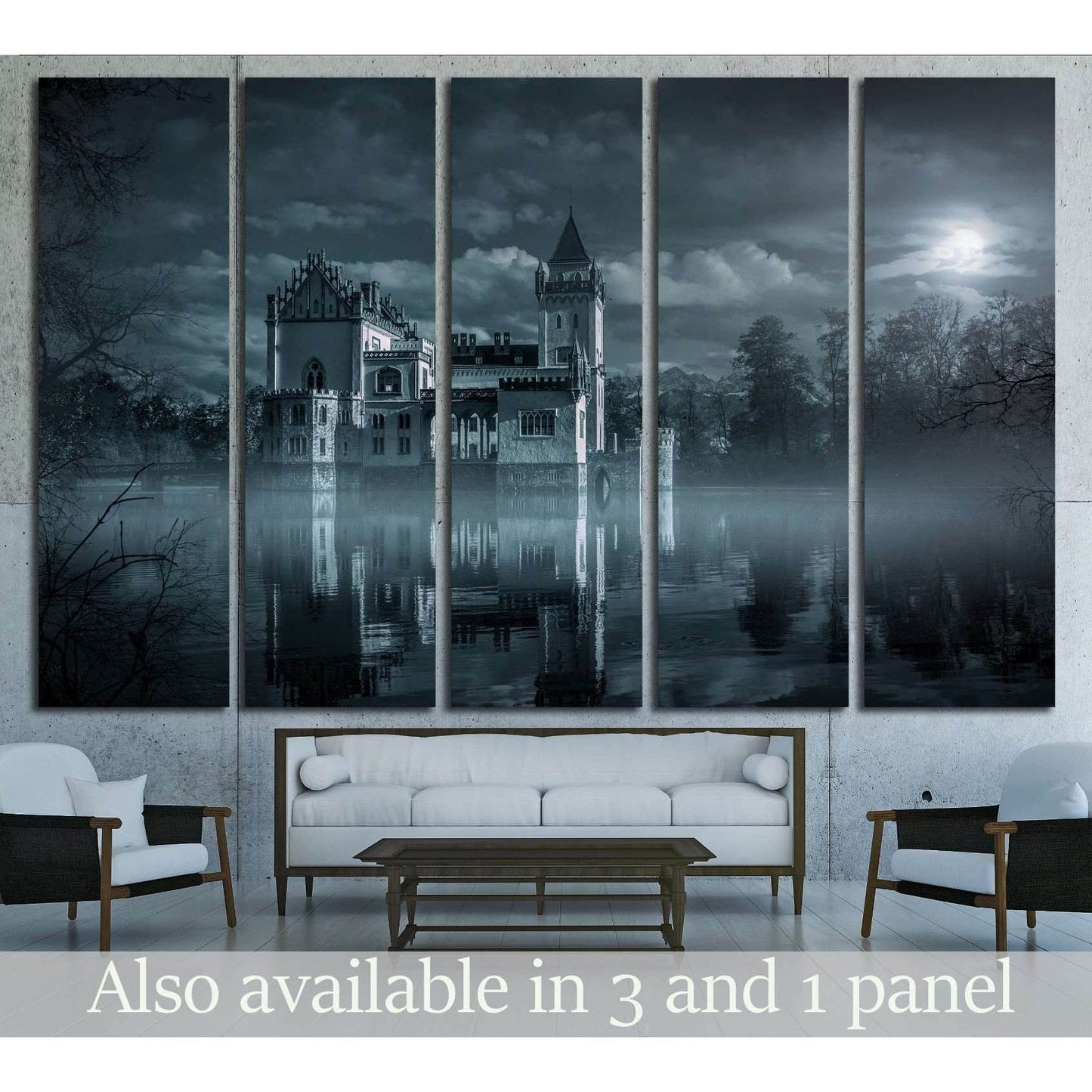 Mystic Water castle in moonlight №1799 Ready to Hang Canvas Print - Zellart Canvas Prints ALL_Products, s-1799