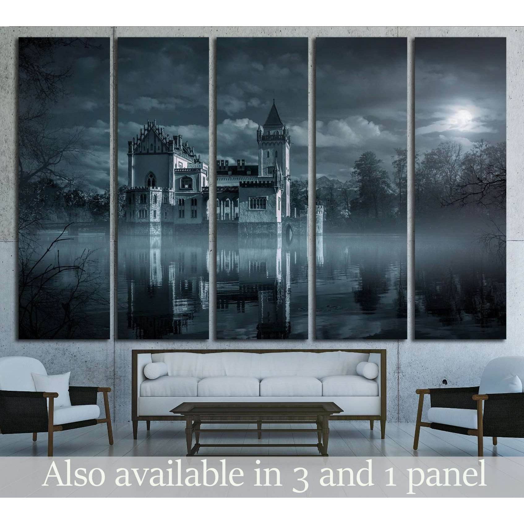 Mystic Water castle in moonlight №1799 Ready to Hang Canvas Print - Zellart Canvas Prints ALL_Products, s-1799