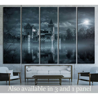 Mystic Water castle in moonlight №1799 Ready to Hang Canvas Print - Zellart Canvas Prints ALL_Products, s-1799
