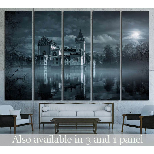 Mystic Water castle in moonlight №1799 Ready to Hang Canvas Print - Zellart Canvas Prints ALL_Products, s-1799