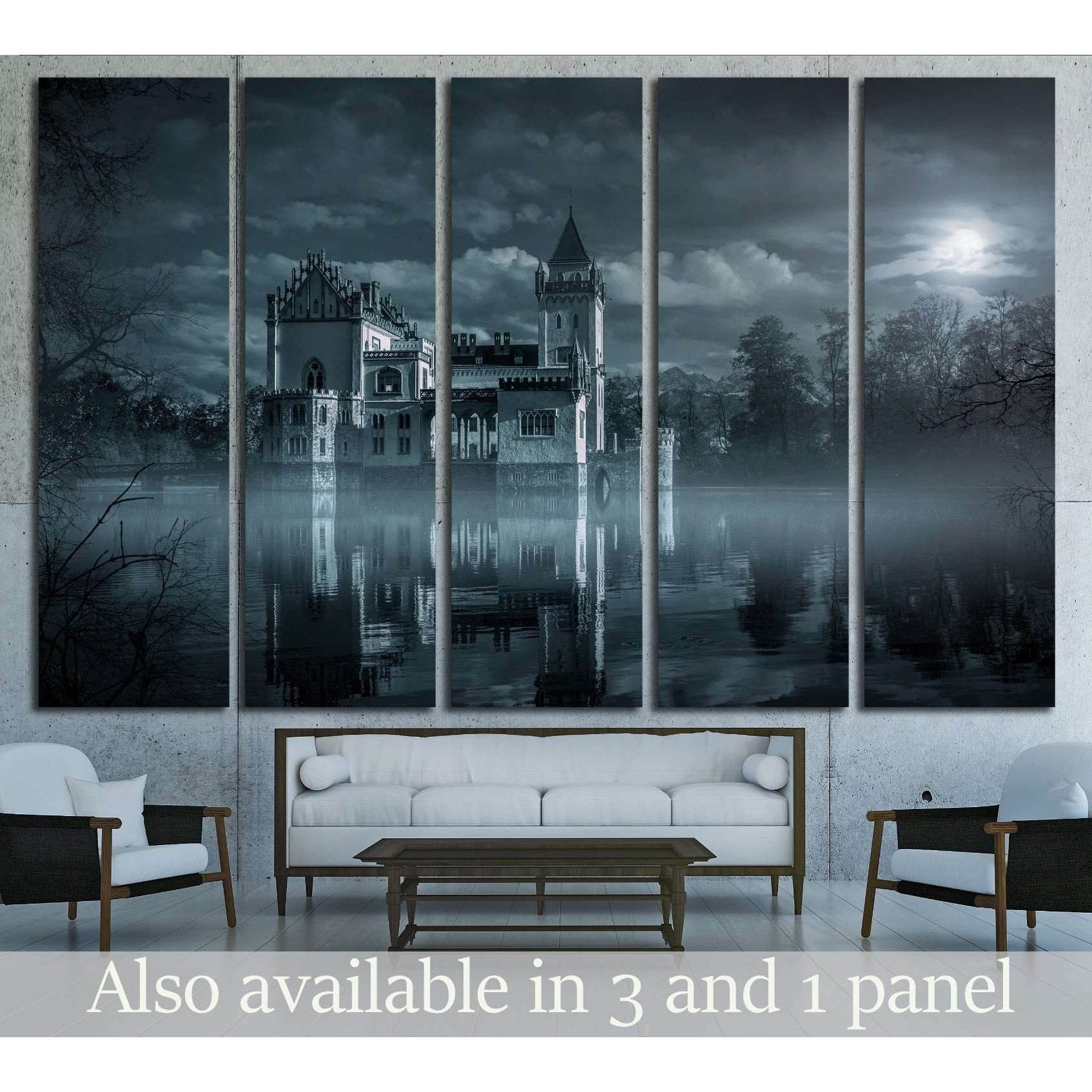 Mystic Water castle in moonlight №1799 Ready to Hang Canvas Print