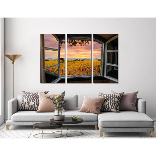 Napa Valley Vineyards In Autumn Colors, Sunrise Sky View Through A Window №04213 Ready to Hang Canvas Print - Zellart Canvas Prints ALL_Products
