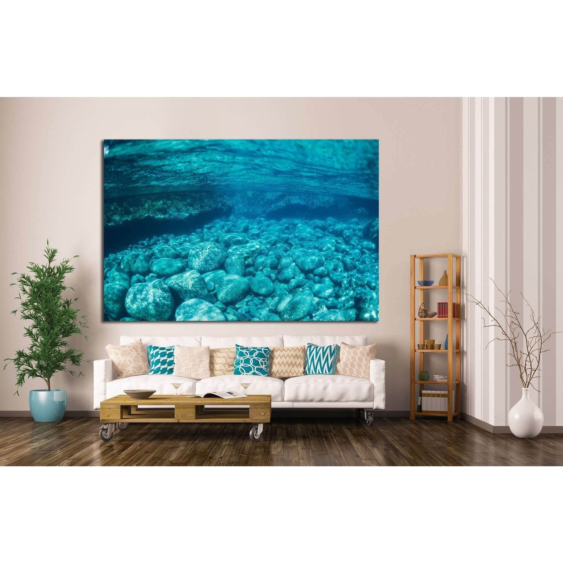 Natural Blue Water Pool, Underwater View №1396 Ready to Hang Canvas Print - Zellart Canvas Prints ALL_Products, s-1396