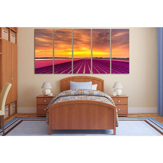 Netherlands Flowers Field Sunset №SL232 Ready to Hang Canvas Print - Zellart Canvas Prints 0new, ALL_Products, SUNRISE & SUNSET WALL ART
