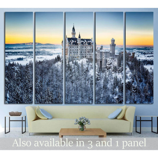 Neuschwanstein Castle at sunset in winter landscape. Germany №1793 Ready to Hang Canvas Print - Zellart Canvas Prints ALL_Products, s-1793