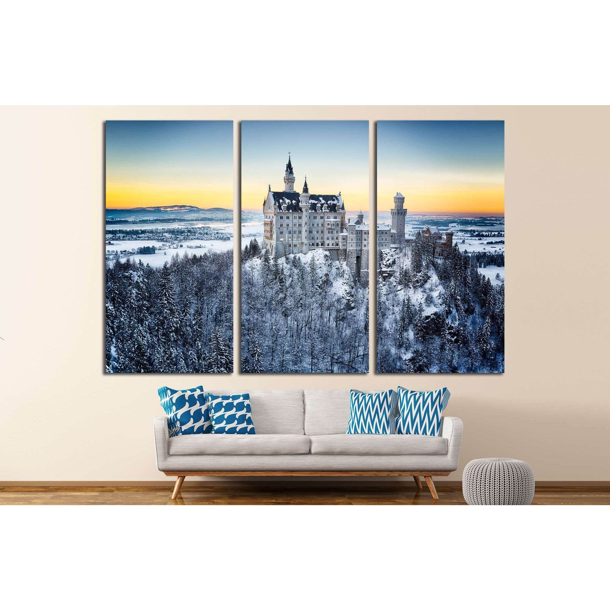 Neuschwanstein Castle at sunset in winter landscape. Germany №1793 Ready to Hang Canvas Print