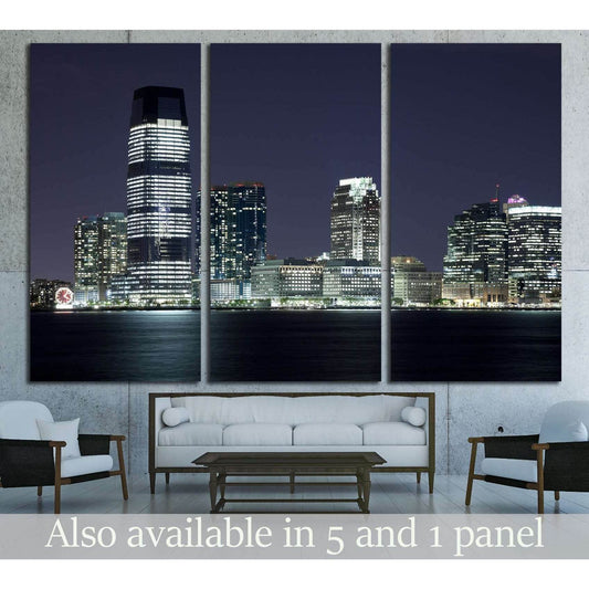 New Jersey and river Hudson in the night №1672 Ready to Hang Canvas Print - Zellart Canvas Prints ALL_Products, s-1672