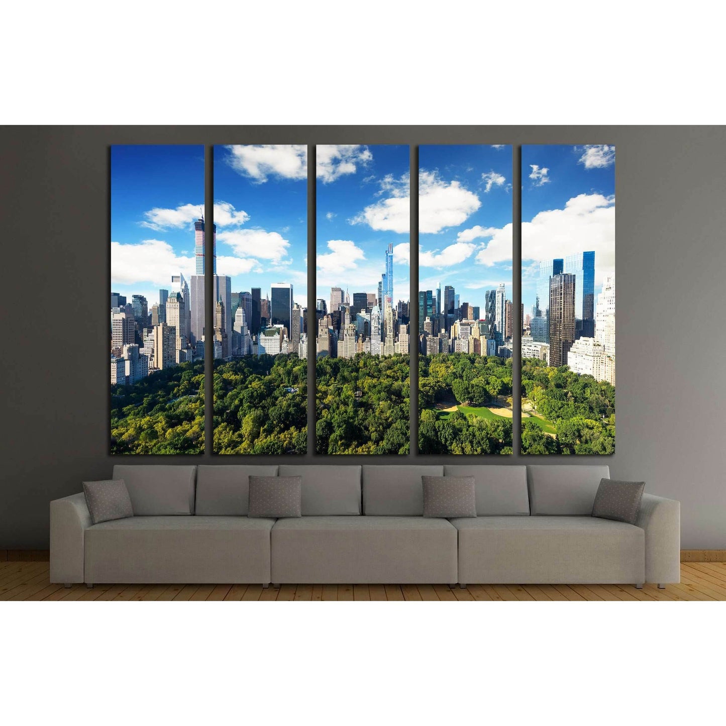 New York City, central park view to manhattan with park at sunny day №2273 Ready to Hang Canvas Print - Zellart Canvas Prints 0_NY_ART, ALL_Products, s-2273