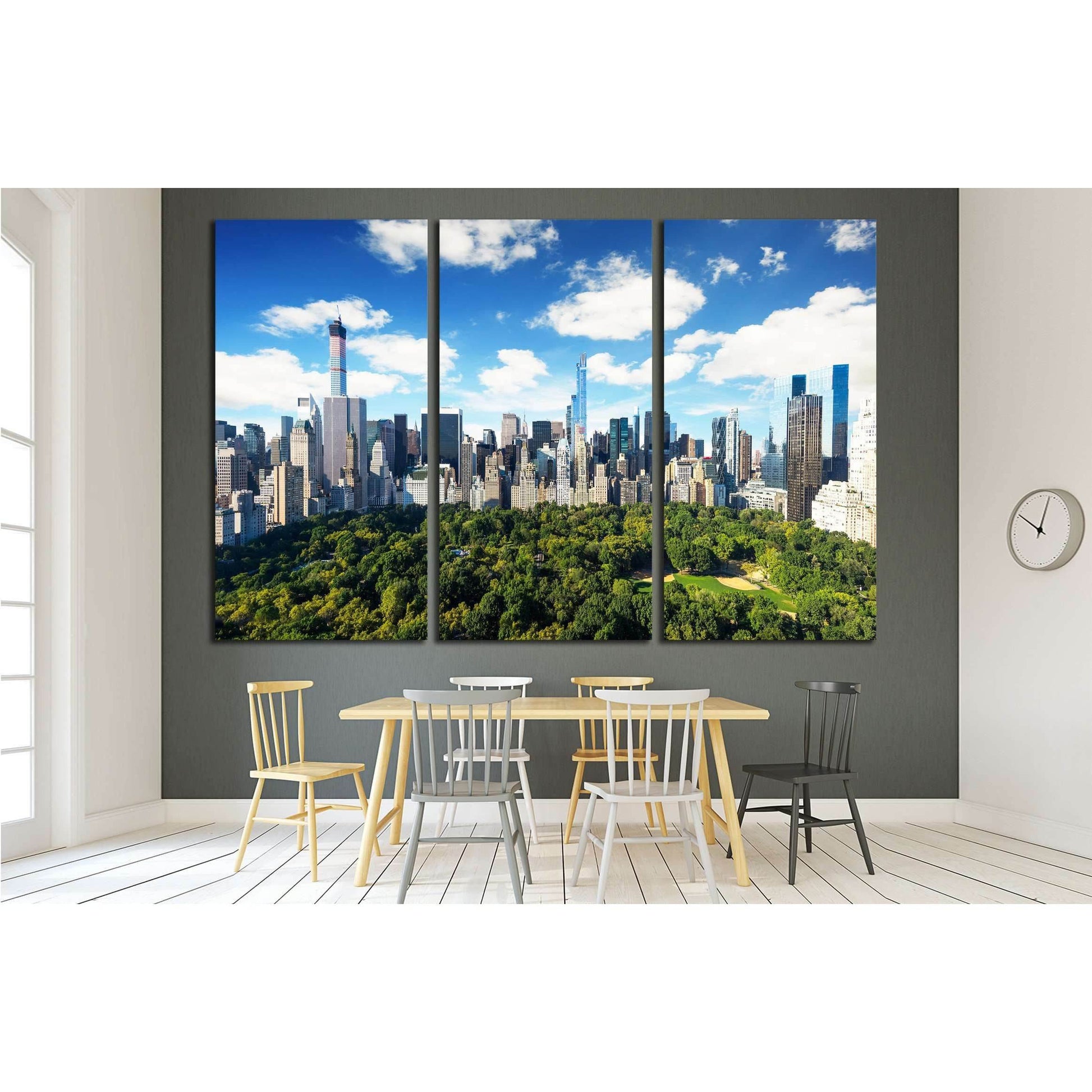 New York City, central park view to manhattan with park at sunny day №2273 Ready to Hang Canvas Print - Zellart Canvas Prints 0_NY_ART, ALL_Products, s-2273