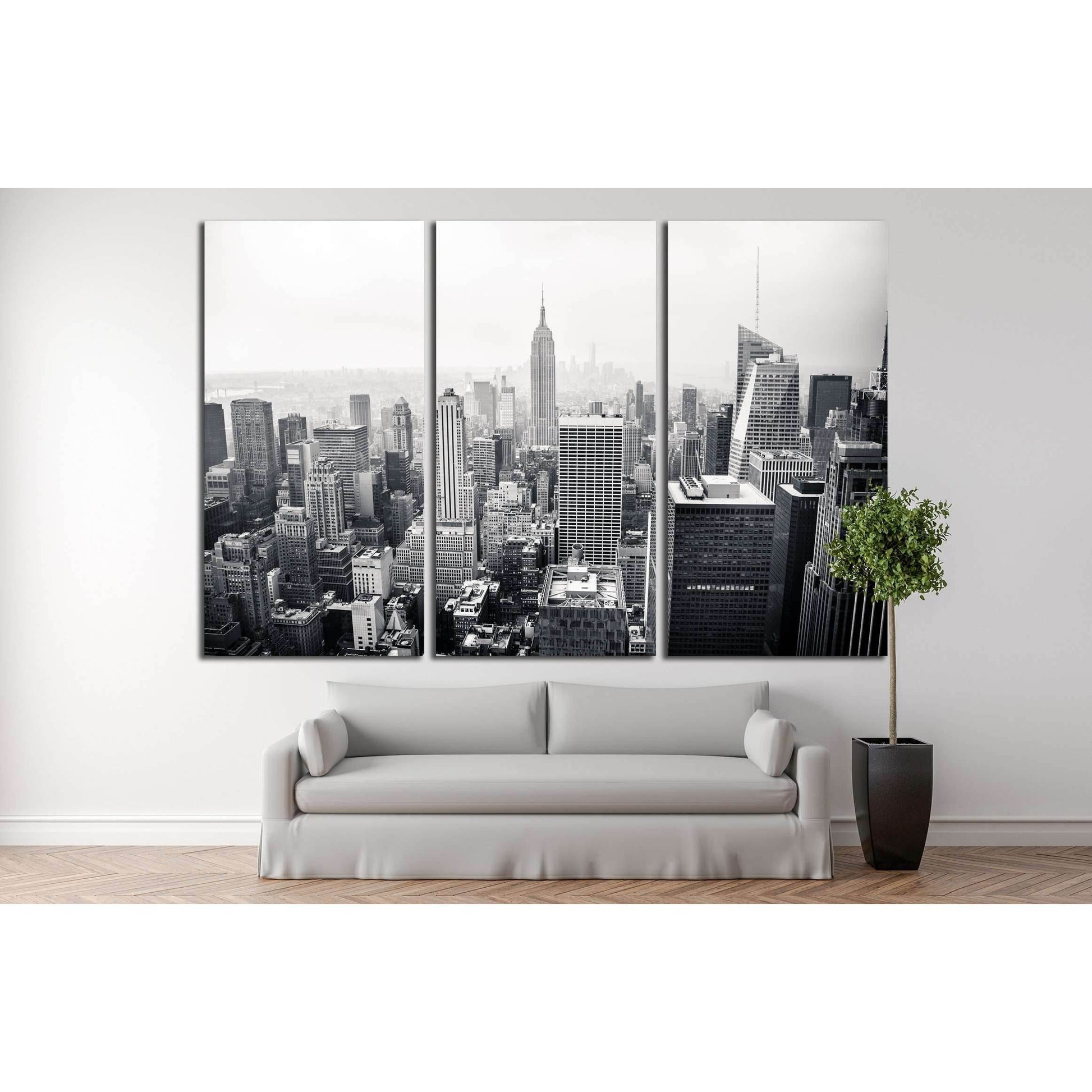New York city in black and white. Aerial view №2635 Ready to Hang Canvas Print - Zellart Canvas Prints 0_NY_ART, ALL_Products, s-2635