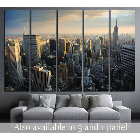 New York City Manhattan skyline aerial view with Empire State №2584 Ready to Hang Canvas Print - Zellart Canvas Prints 0_NY_ART, ALL_Products, s-2584