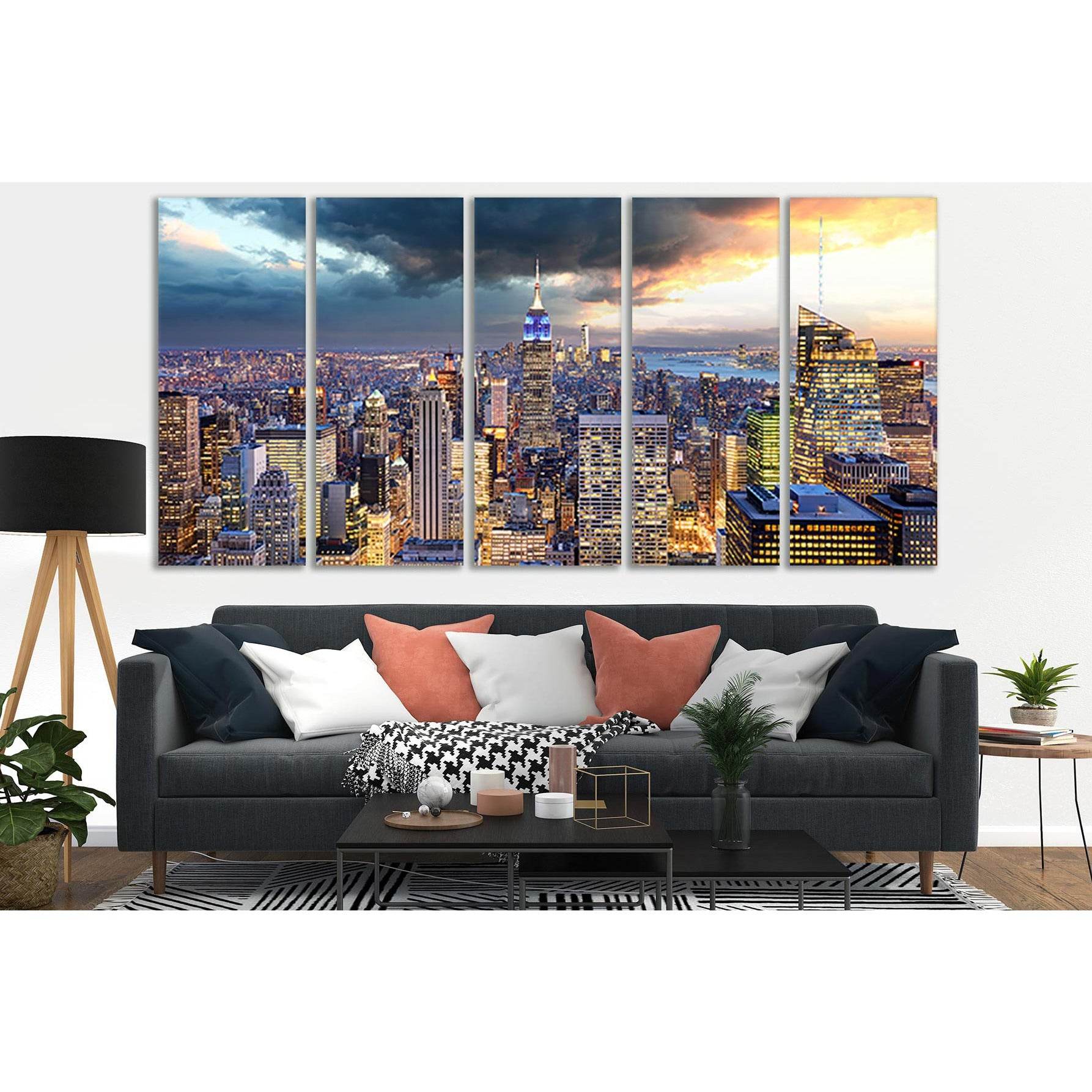 New York City Megapolis Skyline №SL318 Ready to Hang Canvas Print - Zellart Canvas Prints 0_NY_ART, 0new, ALL_Products, Cityscapes & Skylines