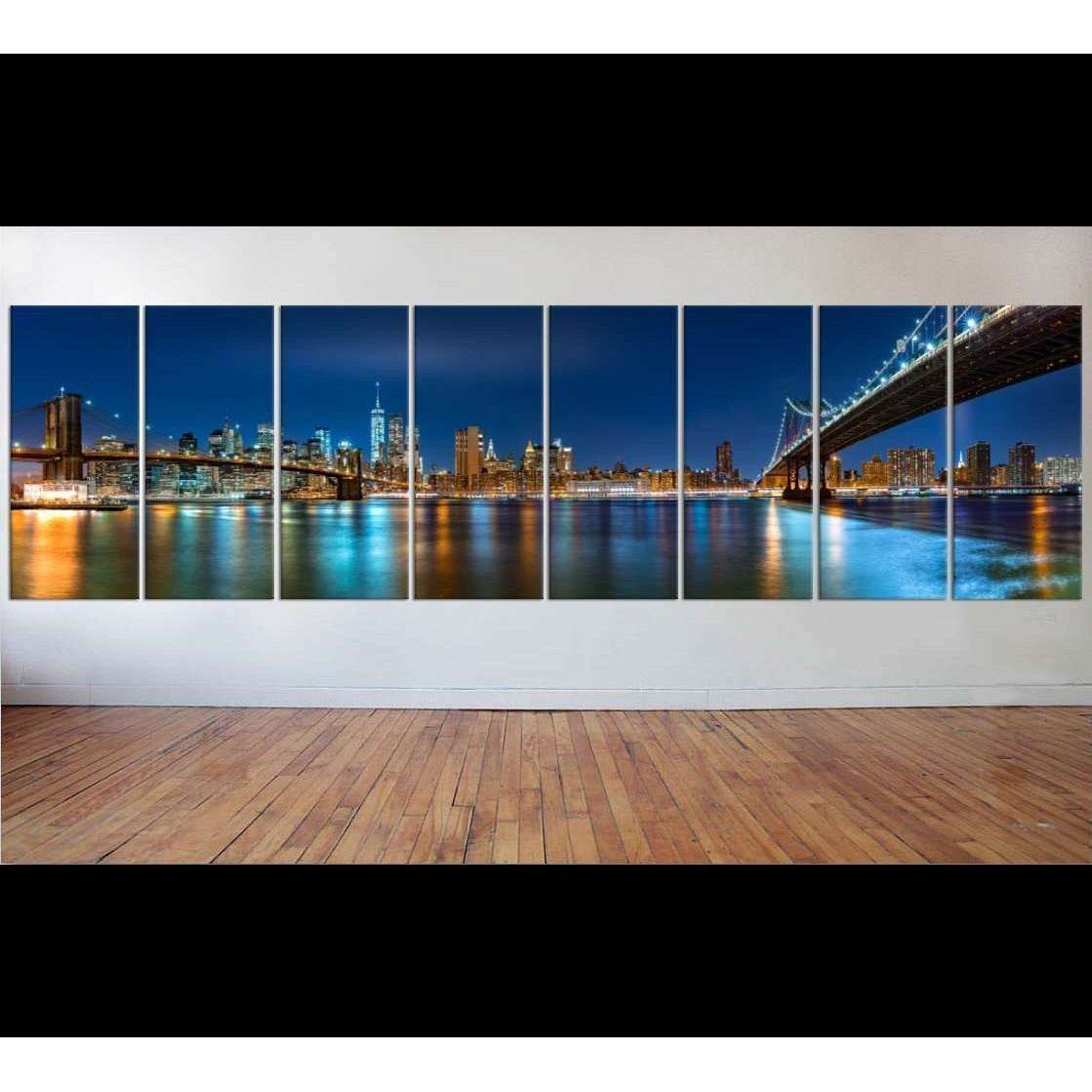 New York city night panorama XXL №52 Ready to Hang Canvas Print - Zellart Canvas Prints 0_NY_ART, ALL_Products, s-52