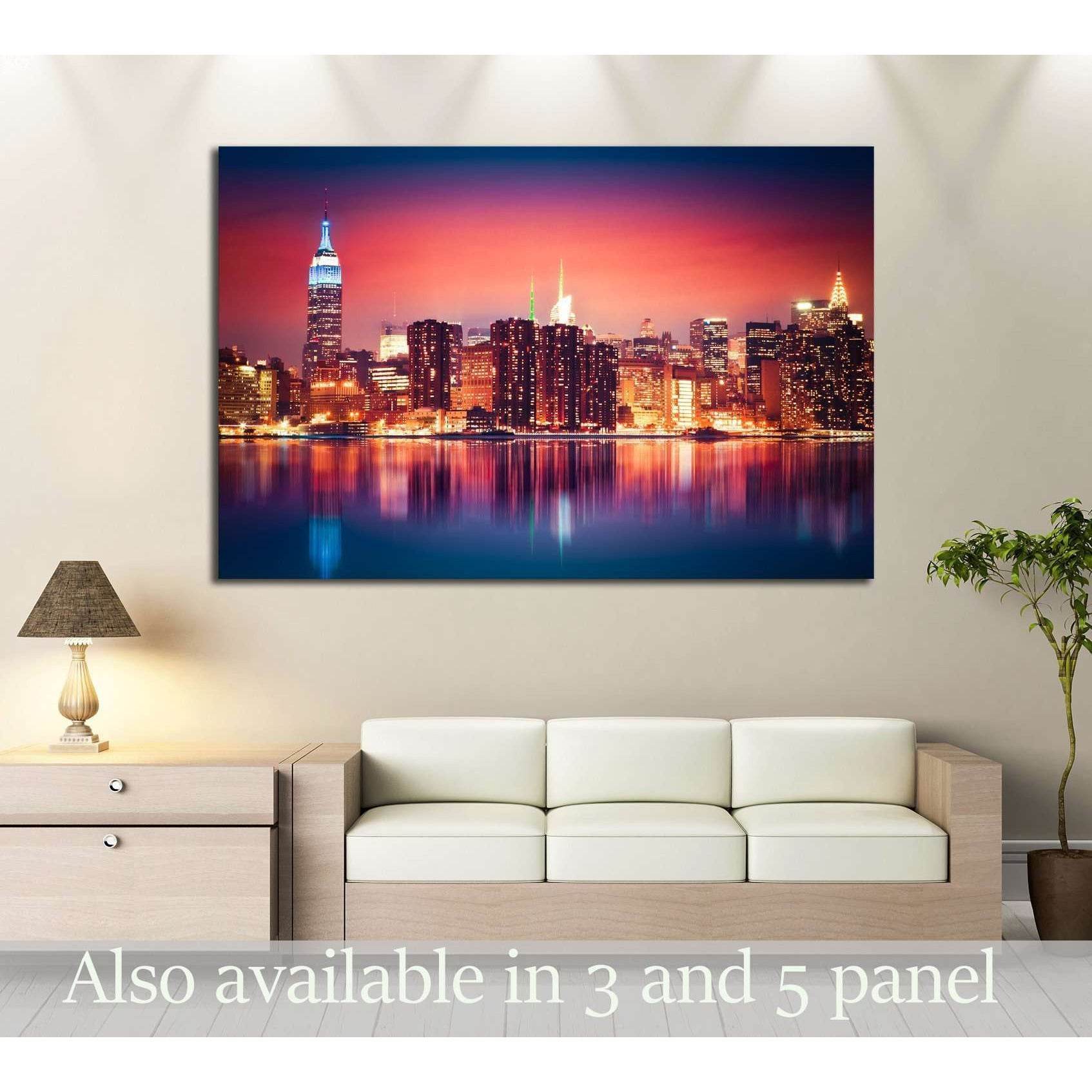 New York City skyline of Manhattan with vibrant night colors №2948 Ready to Hang Canvas Print - Zellart Canvas Prints 0_NY_ART, ALL_Products, s-2948