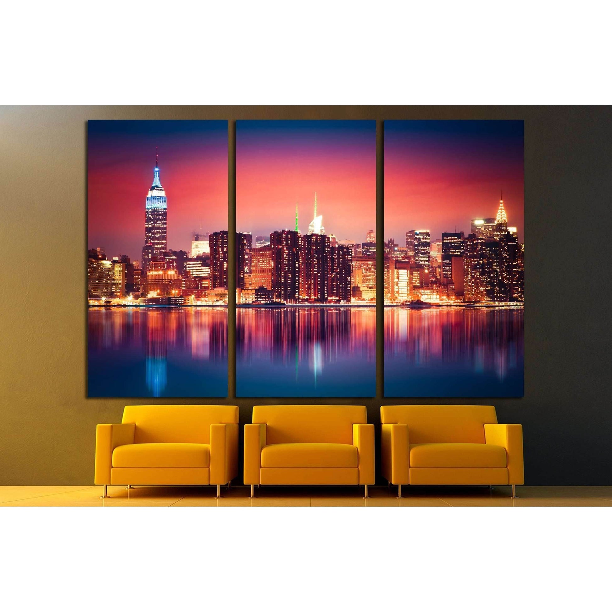 New York City skyline of Manhattan with vibrant night colors №2948 Ready to Hang Canvas Print - Zellart Canvas Prints 0_NY_ART, ALL_Products, s-2948