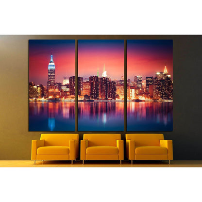 New York City skyline of Manhattan with vibrant night colors №2948 Ready to Hang Canvas Print - Zellart Canvas Prints 0_NY_ART, ALL_Products, s-2948