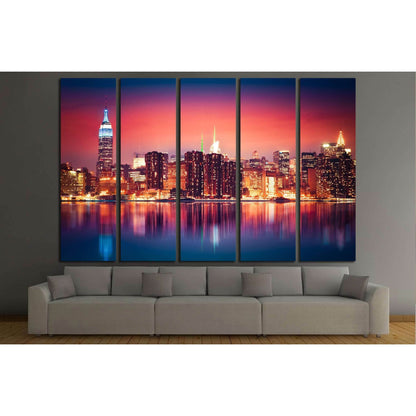 New York City skyline of Manhattan with vibrant night colors №2948 Ready to Hang Canvas Print - Zellart Canvas Prints 0_NY_ART, ALL_Products, s-2948