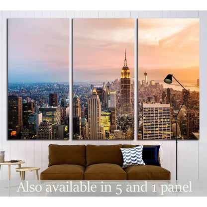 New York City skyline with urban skyscrapers at sunset №1937 Ready to Hang Canvas Print - Zellart Canvas Prints 0_NY_ART, ALL_Products, s-1937