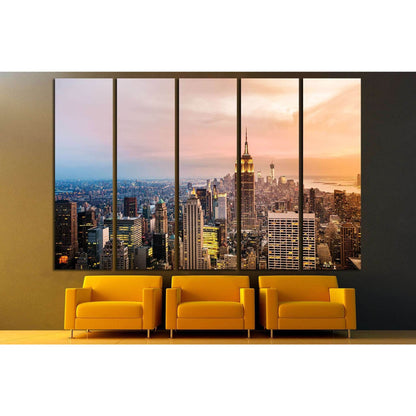 New York City skyline with urban skyscrapers at sunset №1937 Ready to Hang Canvas Print - Zellart Canvas Prints 0_NY_ART, ALL_Products, s-1937